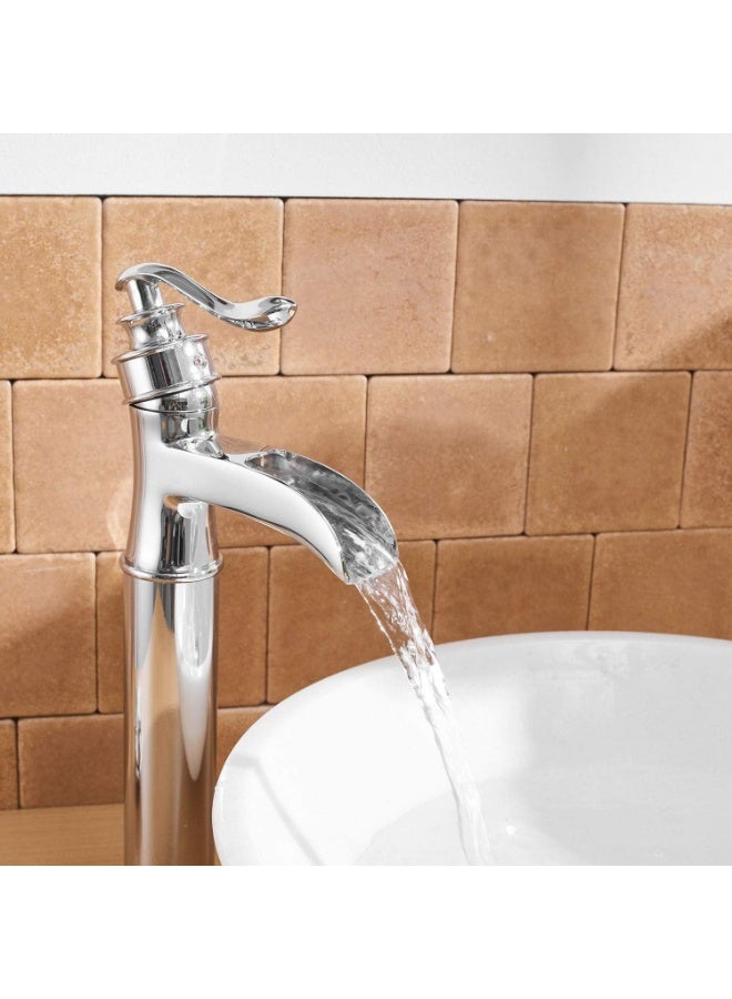 واي دي صنبور حوض حمام عصري بتصميم شلال، بمقبض ذراع واحد، صنبور حوض طويل، مصنوع من النحاس الصلب، تصميم يُركب على سطح الحوض، خرطوشة موفرة للمياه، تركيبات متينة مقاومة للصدأ. - Image 5